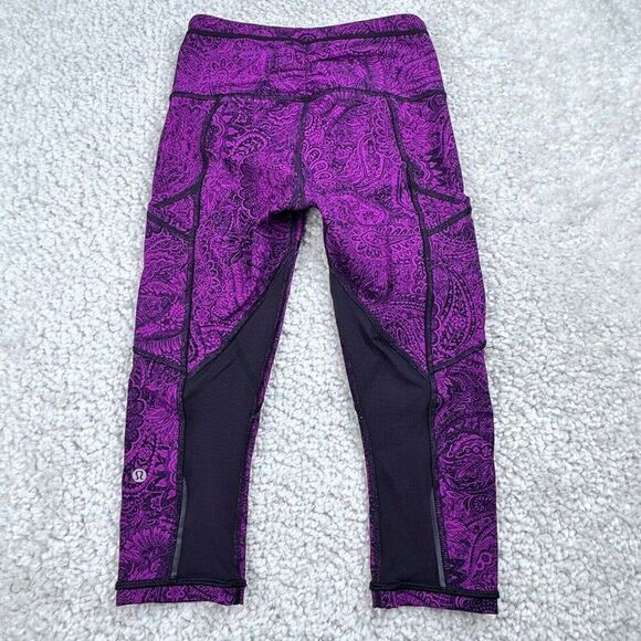 Lululemon Outrun Crop Legging Purple Mesh Antique Paisley Deep Fuchsia Black - Picture 3 of 13